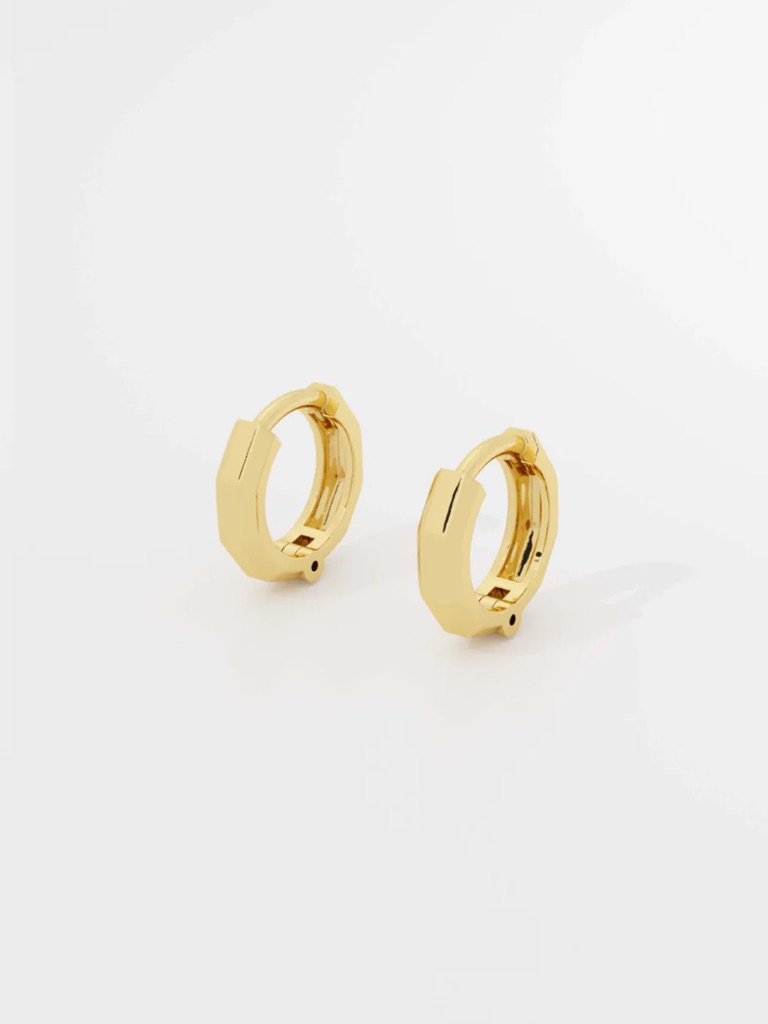 Cara Loren 14k Yellow Gold Bre Beveled Mini Hoop Earrings